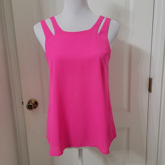 Flying Tomato Size S Bright Hot Pink Split Strap A-Line Tank / Sleeveless Blouse - Picture 1 of 10